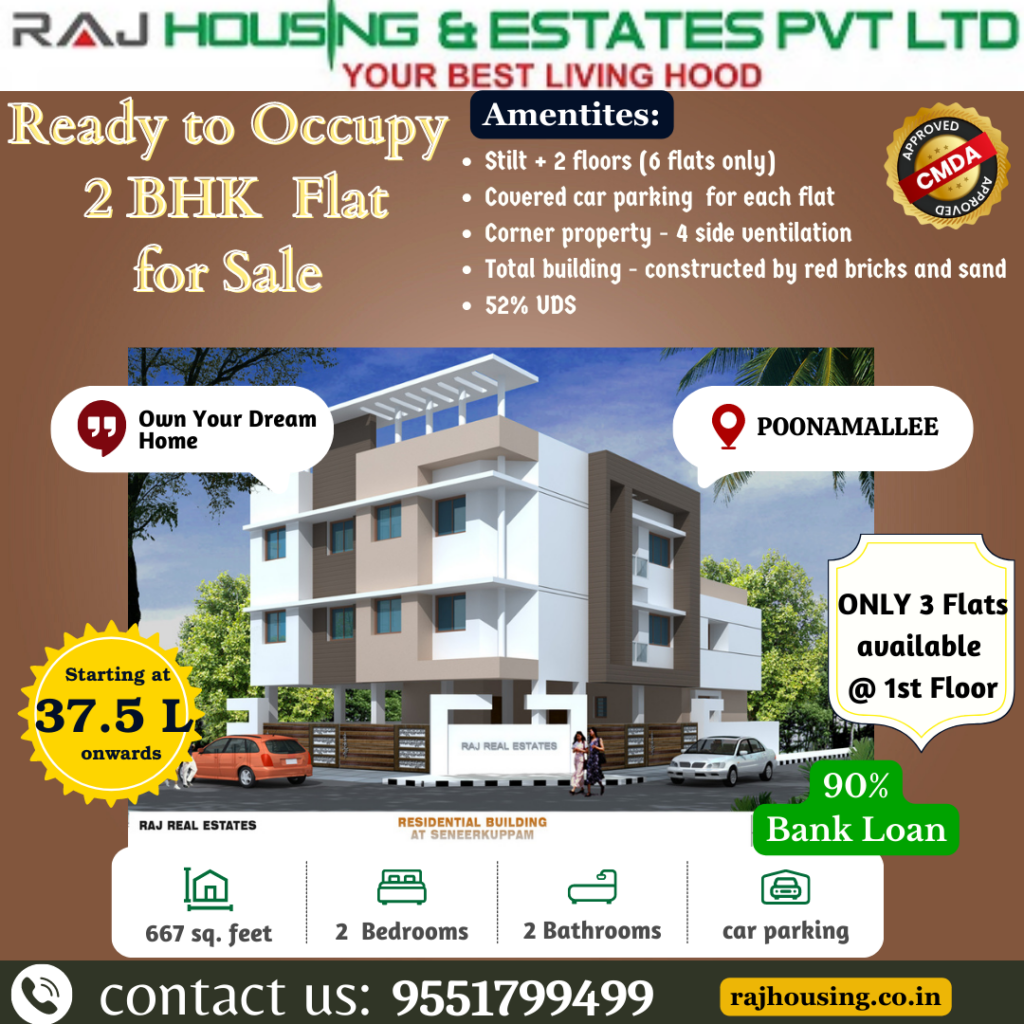 Ready to occupy 2 BHK flats for sale in poonamallee